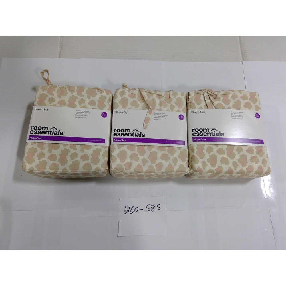 Room Essentials Sheet Set Twin XL Tan Pink Ikat Microfiber NEW 3pc Bedding